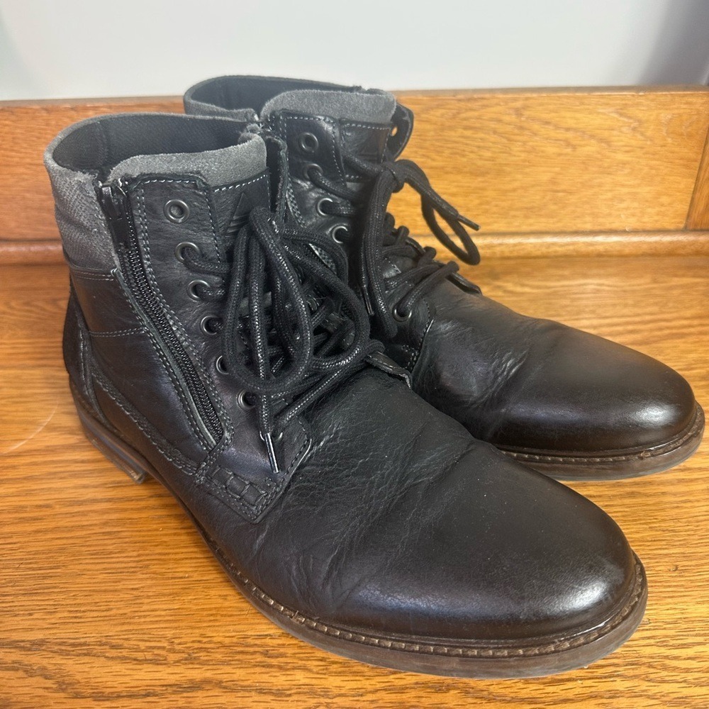 ALDO Leather Chukka Boot Mens Size 8 Black Lace Up Side Zip Combat Grunge